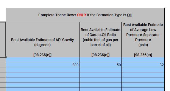 Image of required data elements If the Formation Type is Oil complete